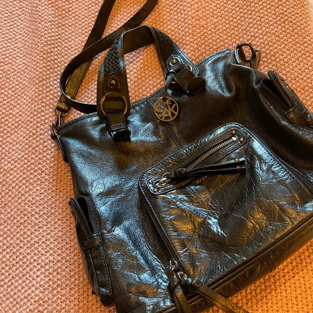 The SAK black glazed leather satchel